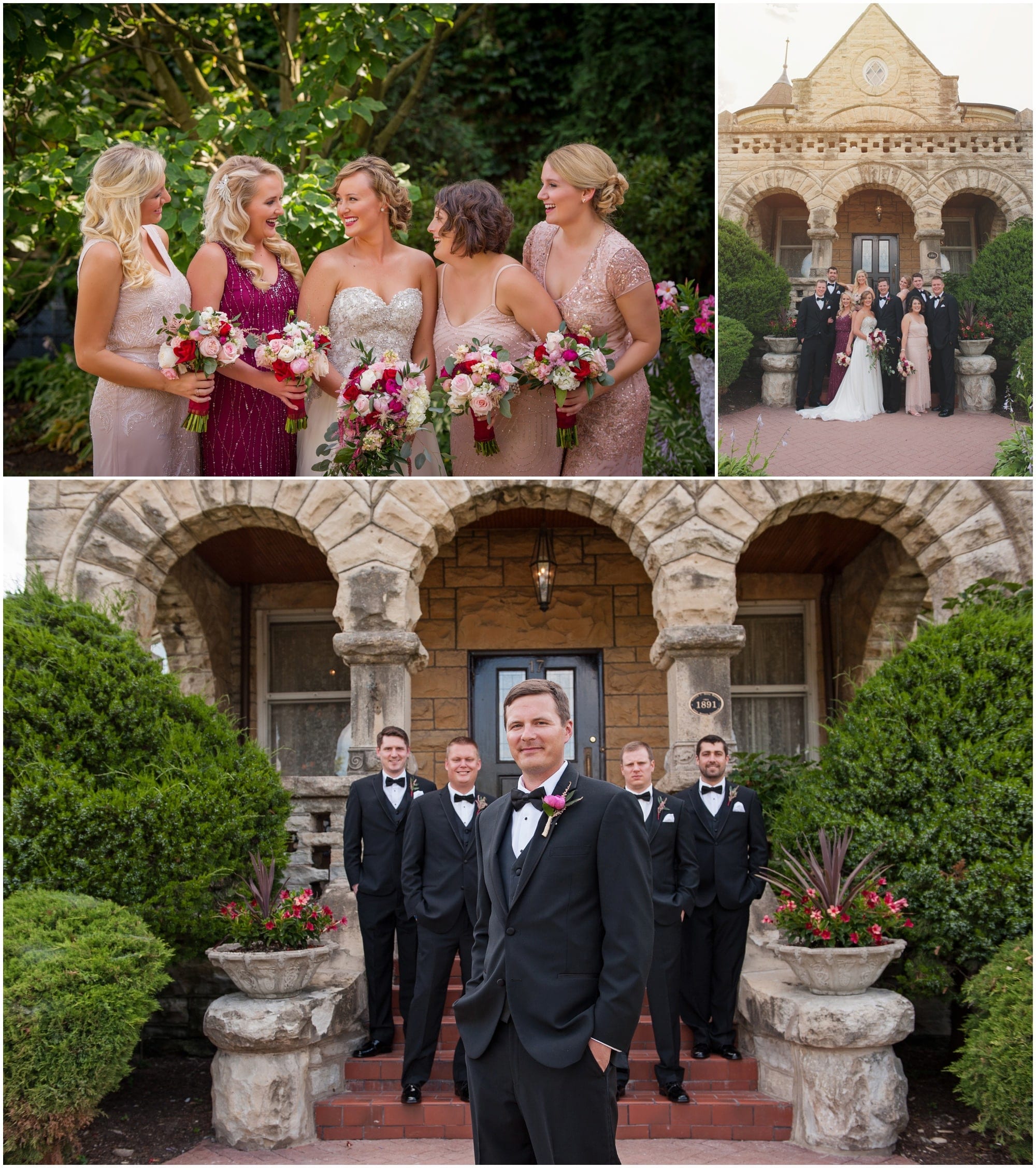 Fun bridal party pictures around the grounds of Patrick Haley Mansion