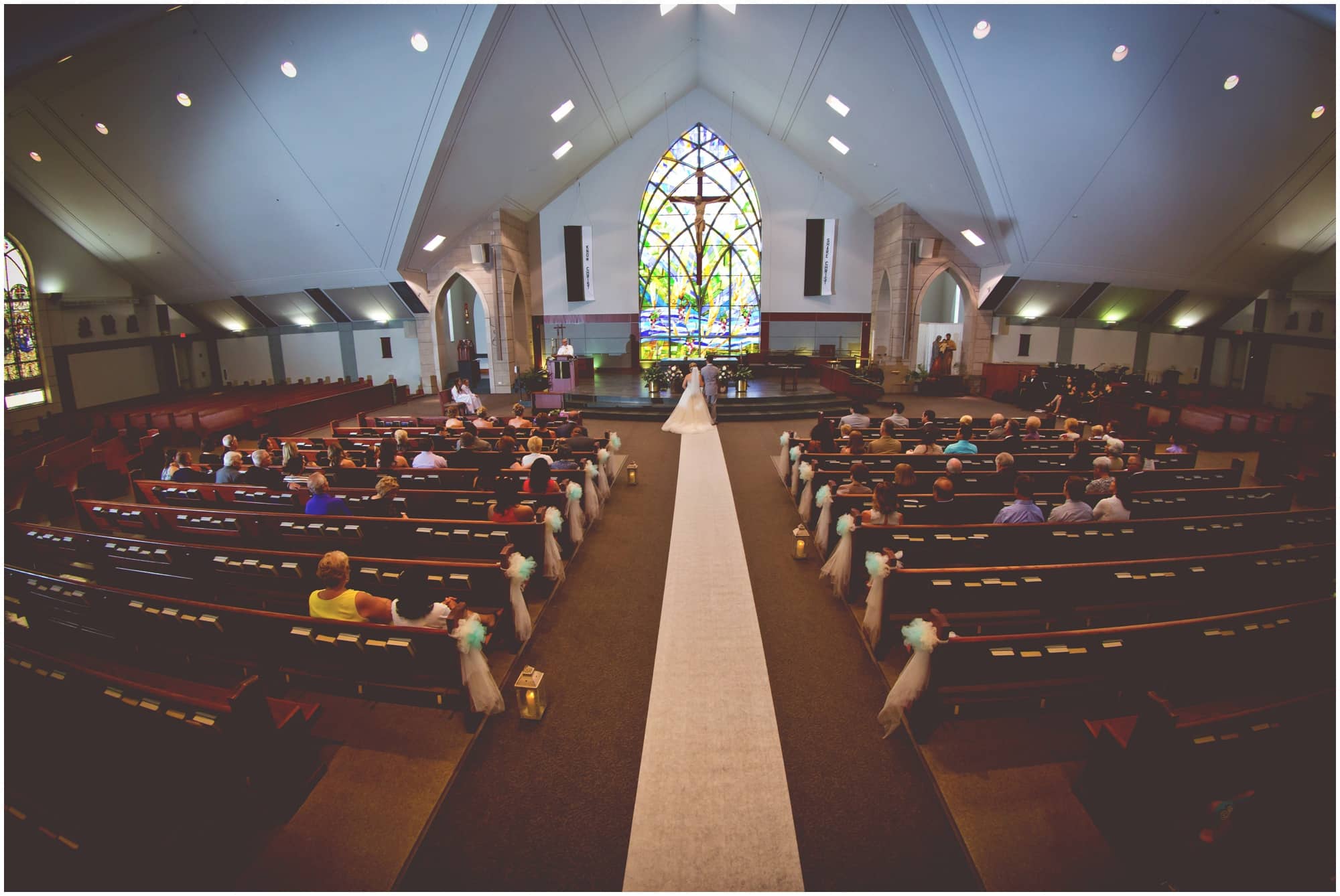 County Line Orchard Wedding Photographer classic wide angle image of the church during ceremony