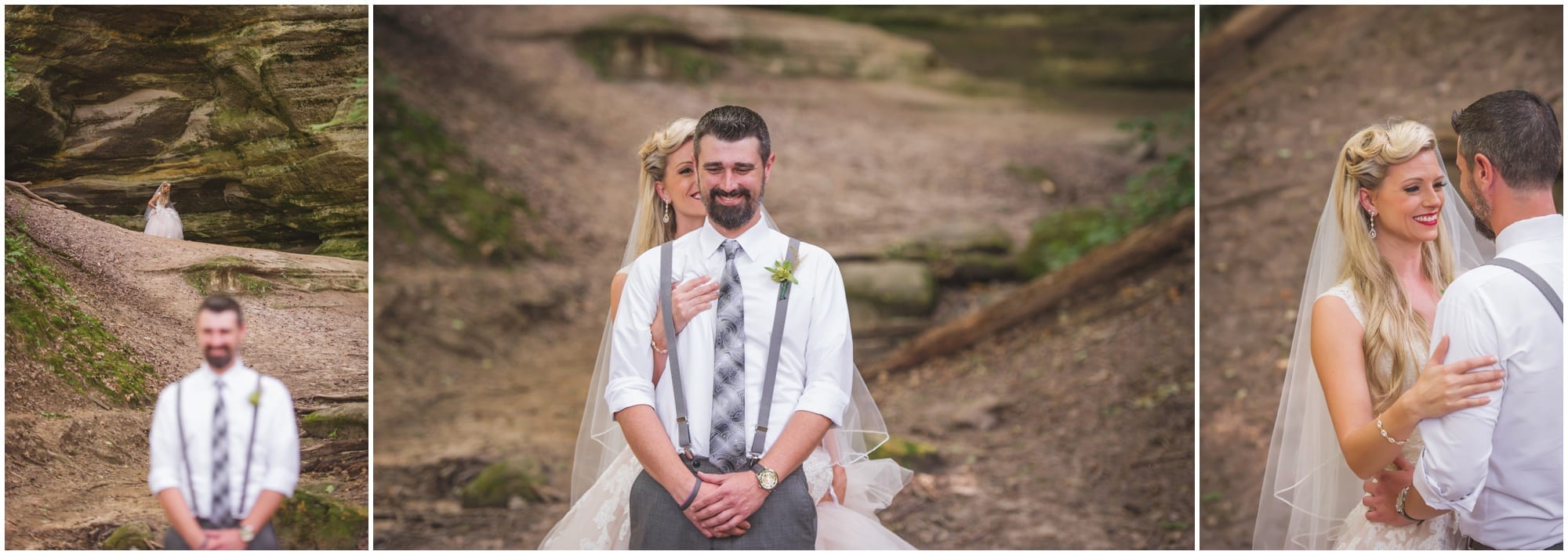 Starved Rock State Park Lodge Wedding Photographer Bride and Groom Portrait of reveal in Canyon 