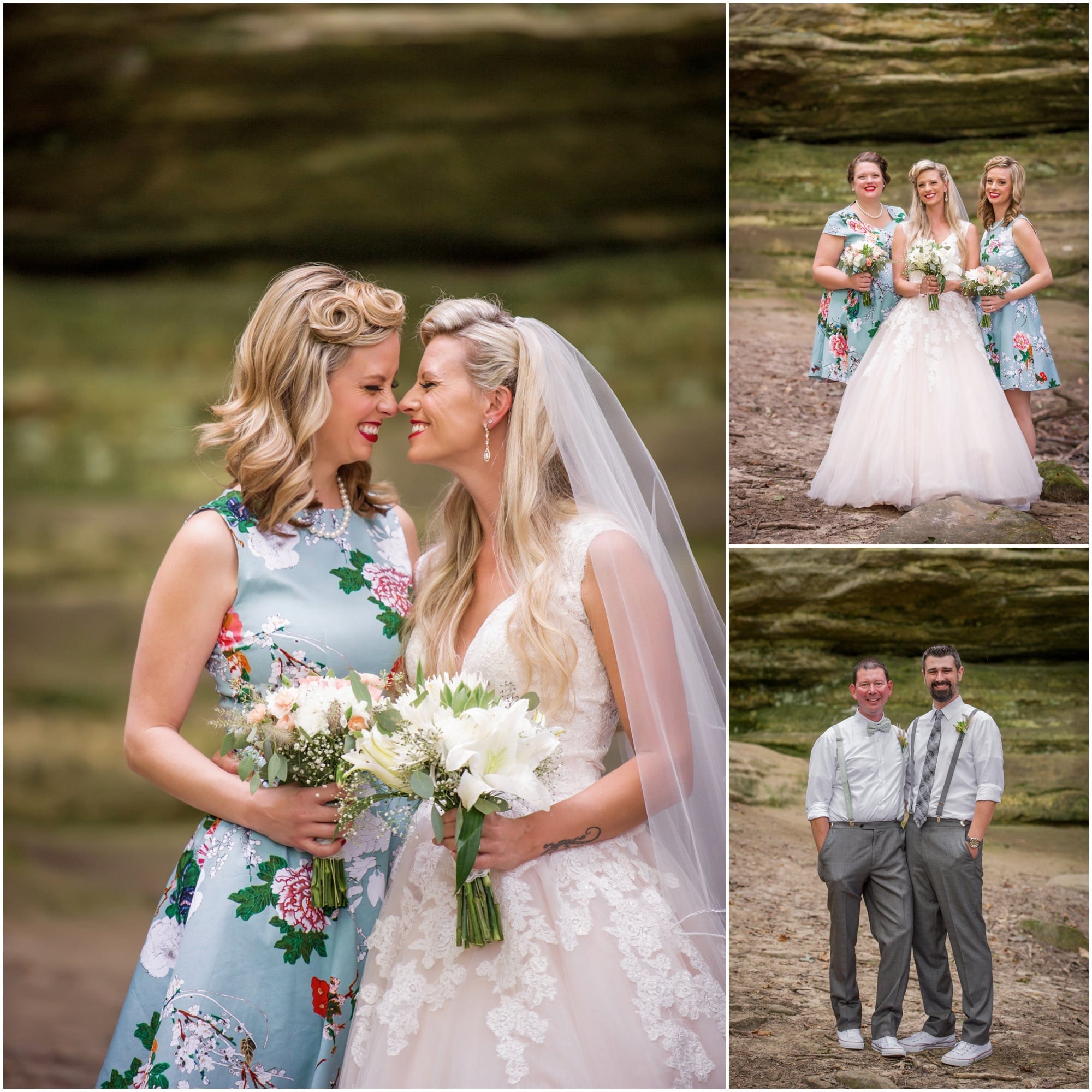 Starved Rock State Park Lodge Wedding Photographer wedding party Portrait in Canyon 