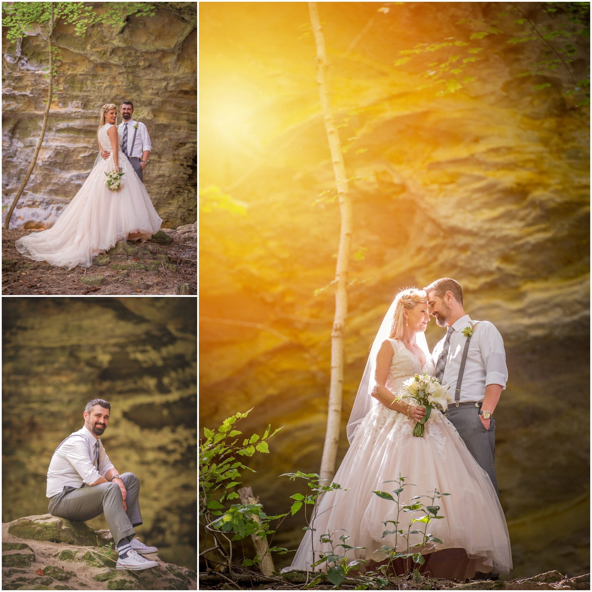Starved Rock State Park Lodge Wedding Photographer bride and groom portraits in overlook council 