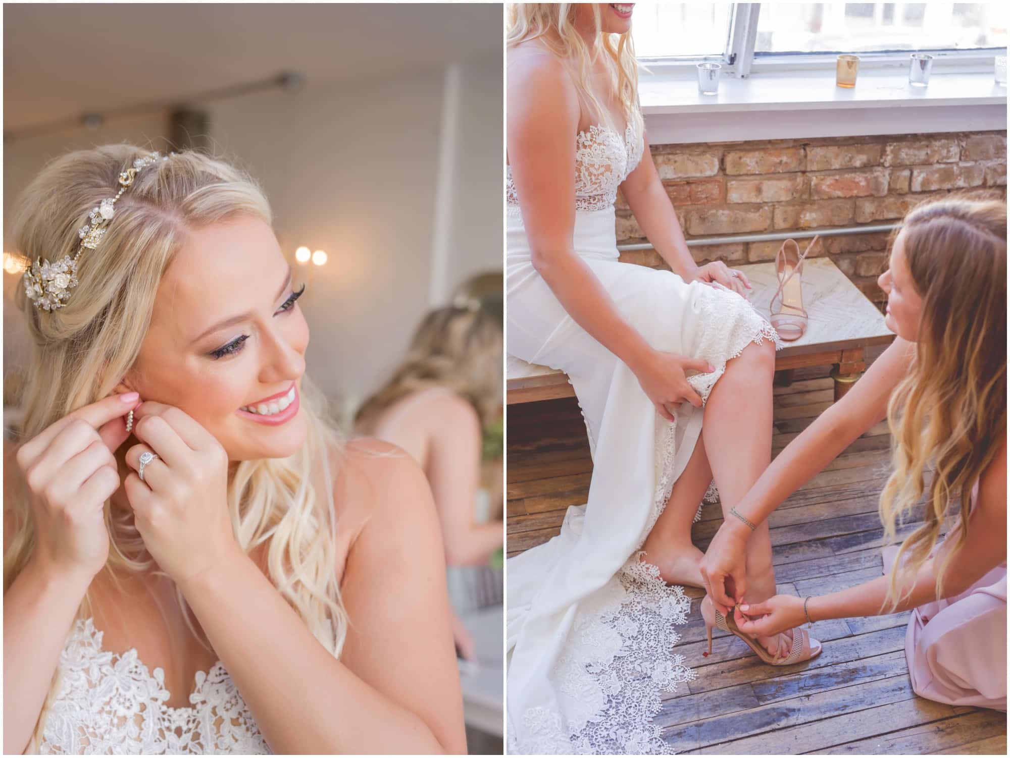 Salvage One Wedding Photographer Picture of bride getting dressed with mother and sister